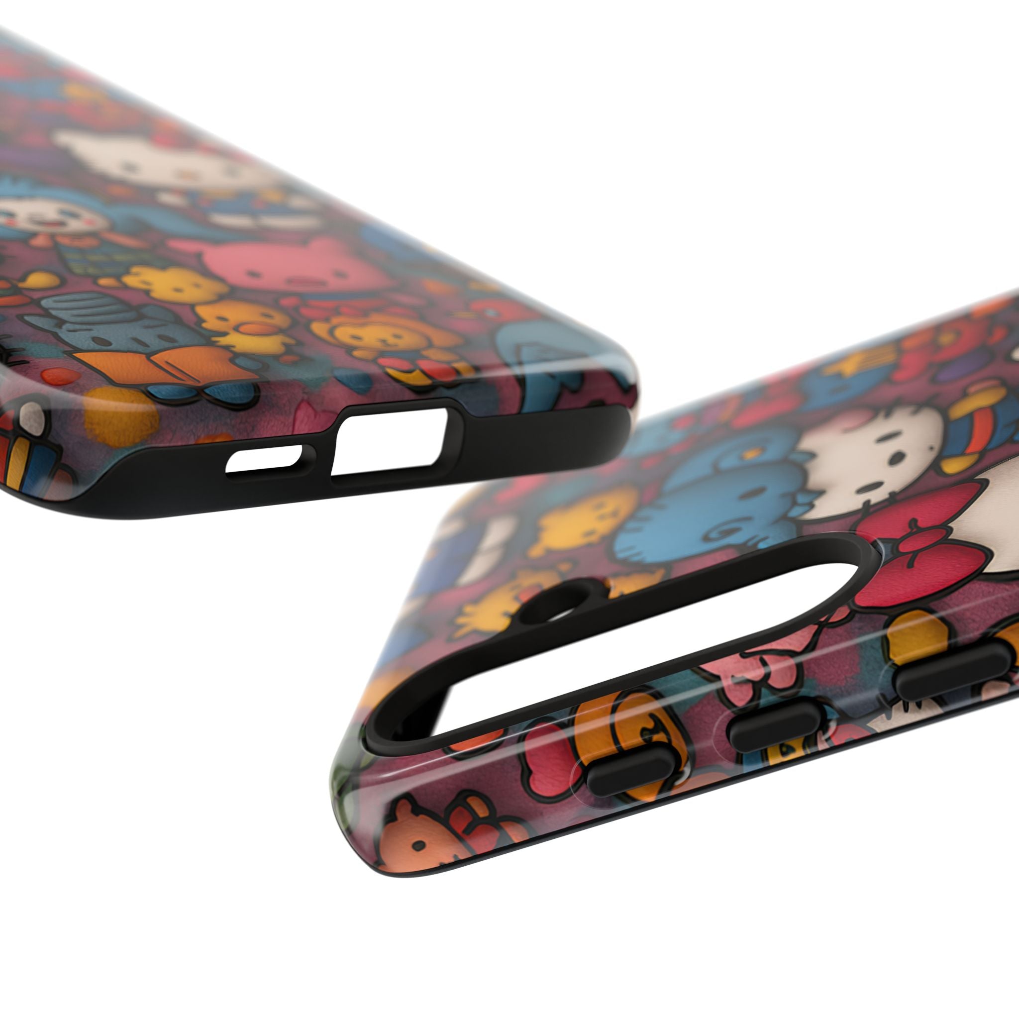 Cute Kawaii Cartoon Phone CaseColorful Hello Kitty Style Collage Cover for iPhone & Samsung