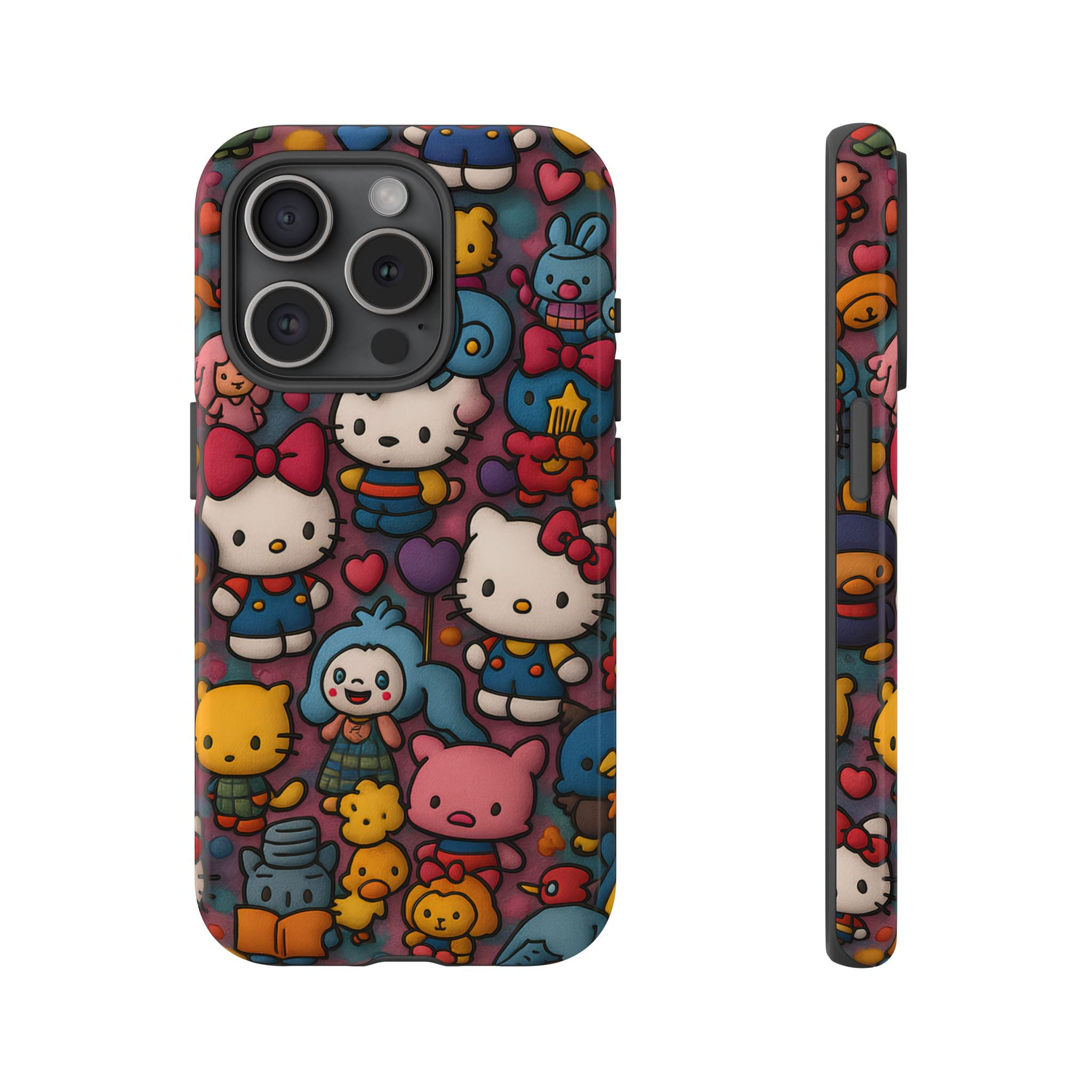 Cute Kawaii Cartoon Phone CaseColorful Hello Kitty Style Collage Cover for iPhone & Samsung