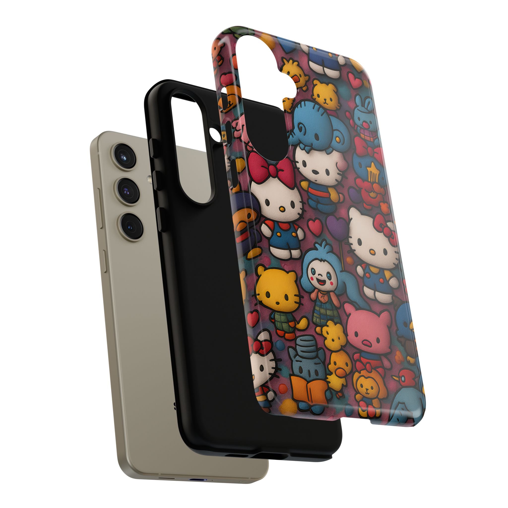 Cute Kawaii Cartoon Phone CaseColorful Hello Kitty Style Collage Cover for iPhone & Samsung