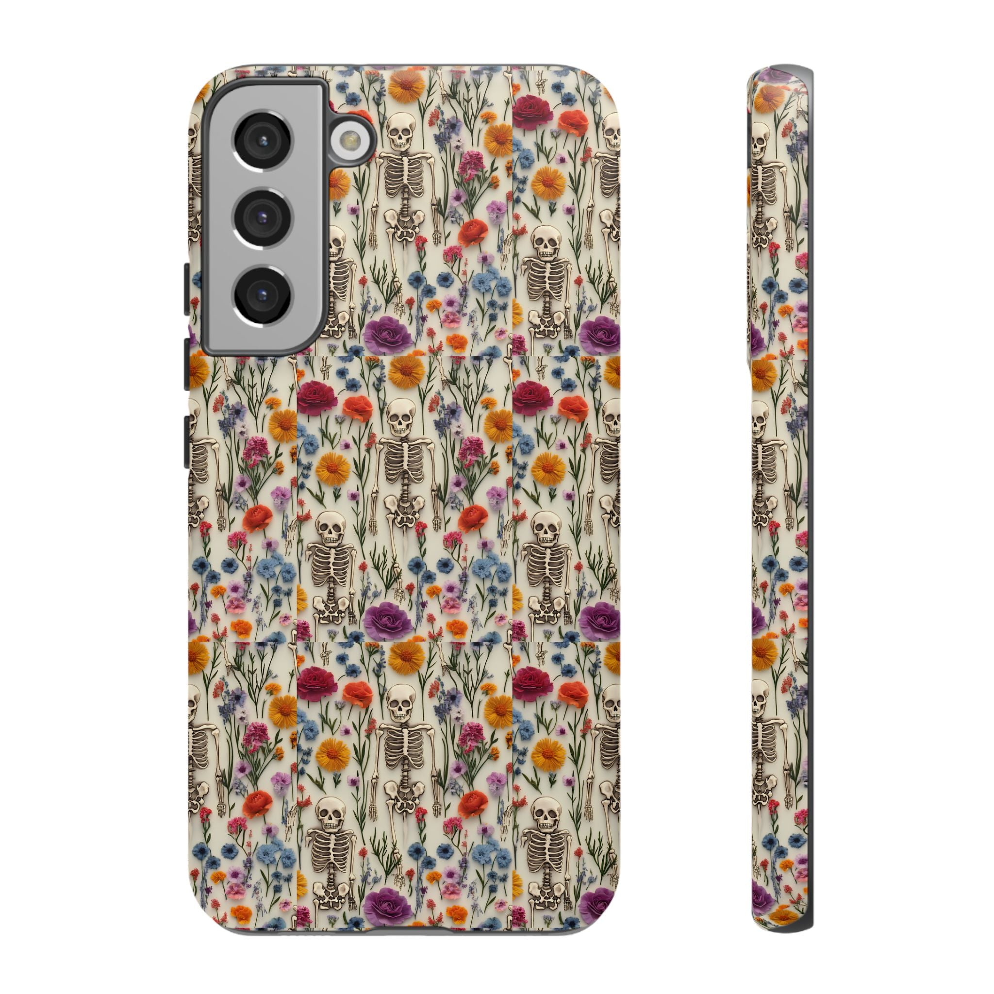 Skeleton Floral Phone Case – Gothic Vintage Botanical Skull Cover for iPhone, Samsung & Pixel Models