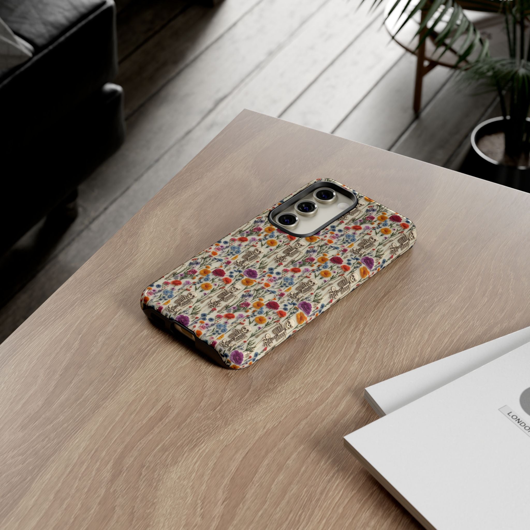 Skeleton Floral Phone Case – Gothic Vintage Botanical Skull Cover for iPhone, Samsung & Pixel Models