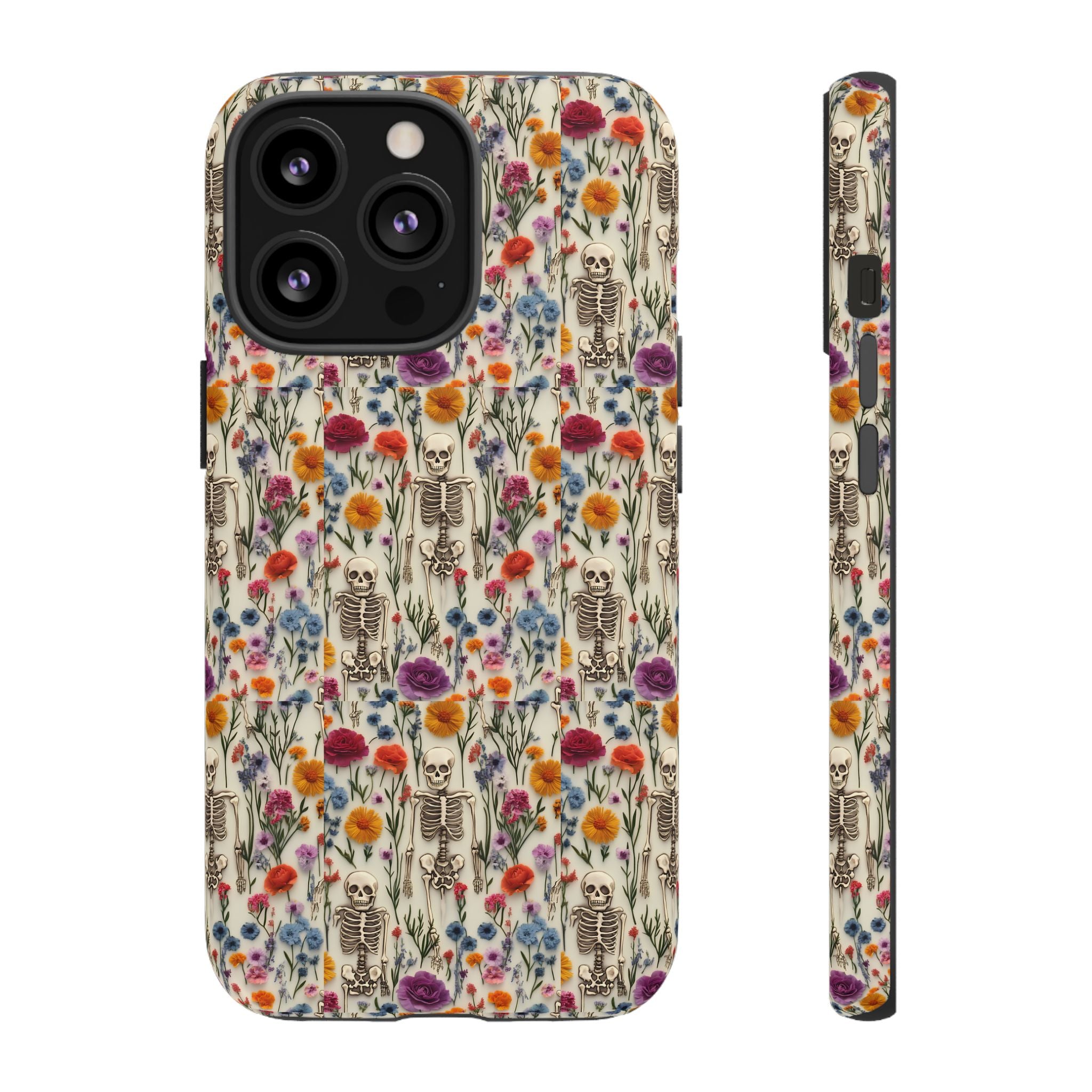 Skeleton Floral Phone Case – Gothic Vintage Botanical Skull Cover for iPhone, Samsung & Pixel Models