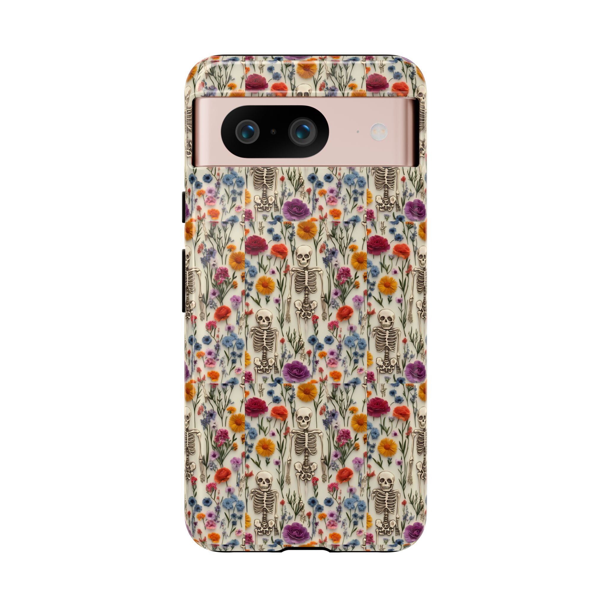 Skeleton Floral Phone Case – Gothic Vintage Botanical Skull Cover for iPhone, Samsung & Pixel Models