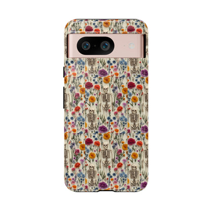 Skeleton Floral Phone Case – Gothic Vintage Botanical Skull Cover for iPhone, Samsung & Pixel Models