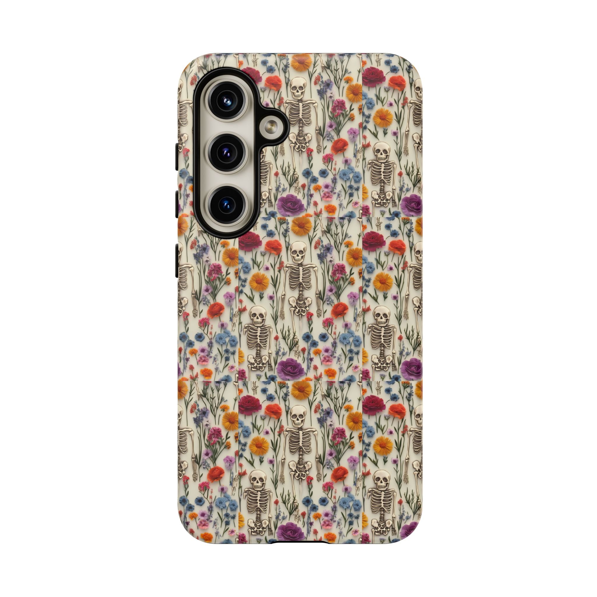Skeleton Floral Phone Case – Gothic Vintage Botanical Skull Cover for iPhone, Samsung & Pixel Models