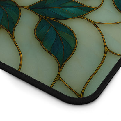 Wildflower Desk Mat Mousepad | Faux Stained Glass Rose Floral Gaming Pad, Large Office Desk Accessory