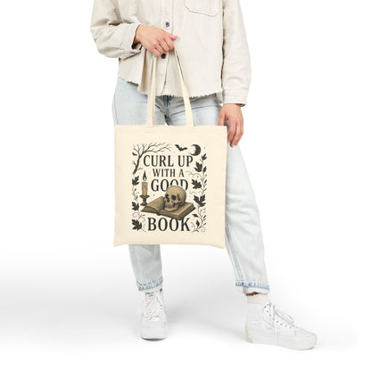 Vintage Gothic Book Lover Tote Bag – Skull & Candle Cotton Canvas Bag for Readers, Library & Gifts