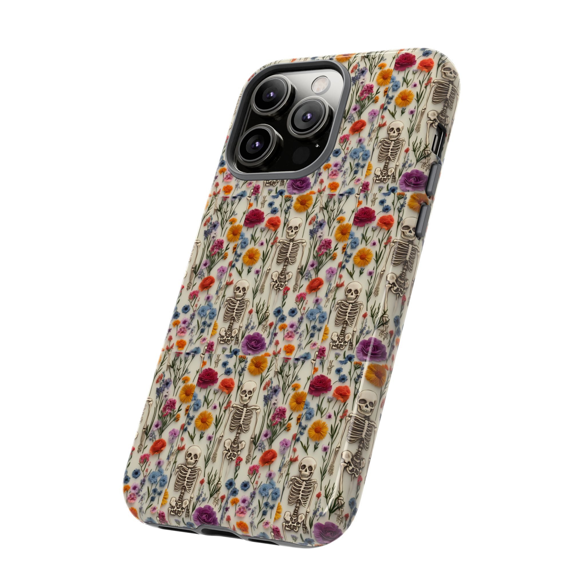 Skeleton Floral Phone Case – Gothic Vintage Botanical Skull Cover for iPhone, Samsung & Pixel Models