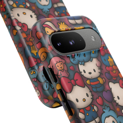 Cute Kawaii Cartoon Phone CaseColorful Hello Kitty Style Collage Cover for iPhone & Samsung