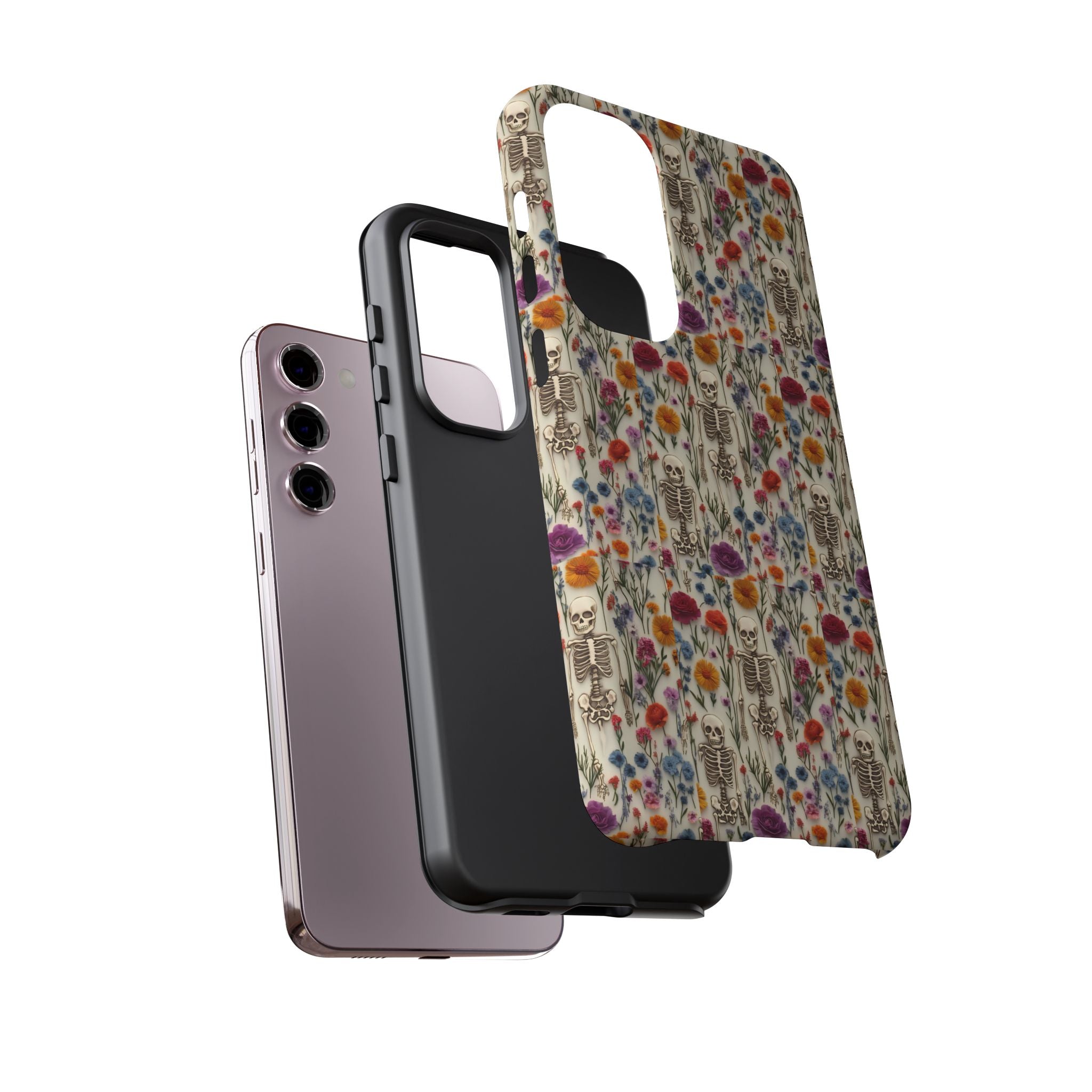 Skeleton Floral Phone Case – Gothic Vintage Botanical Skull Cover for iPhone, Samsung & Pixel Models