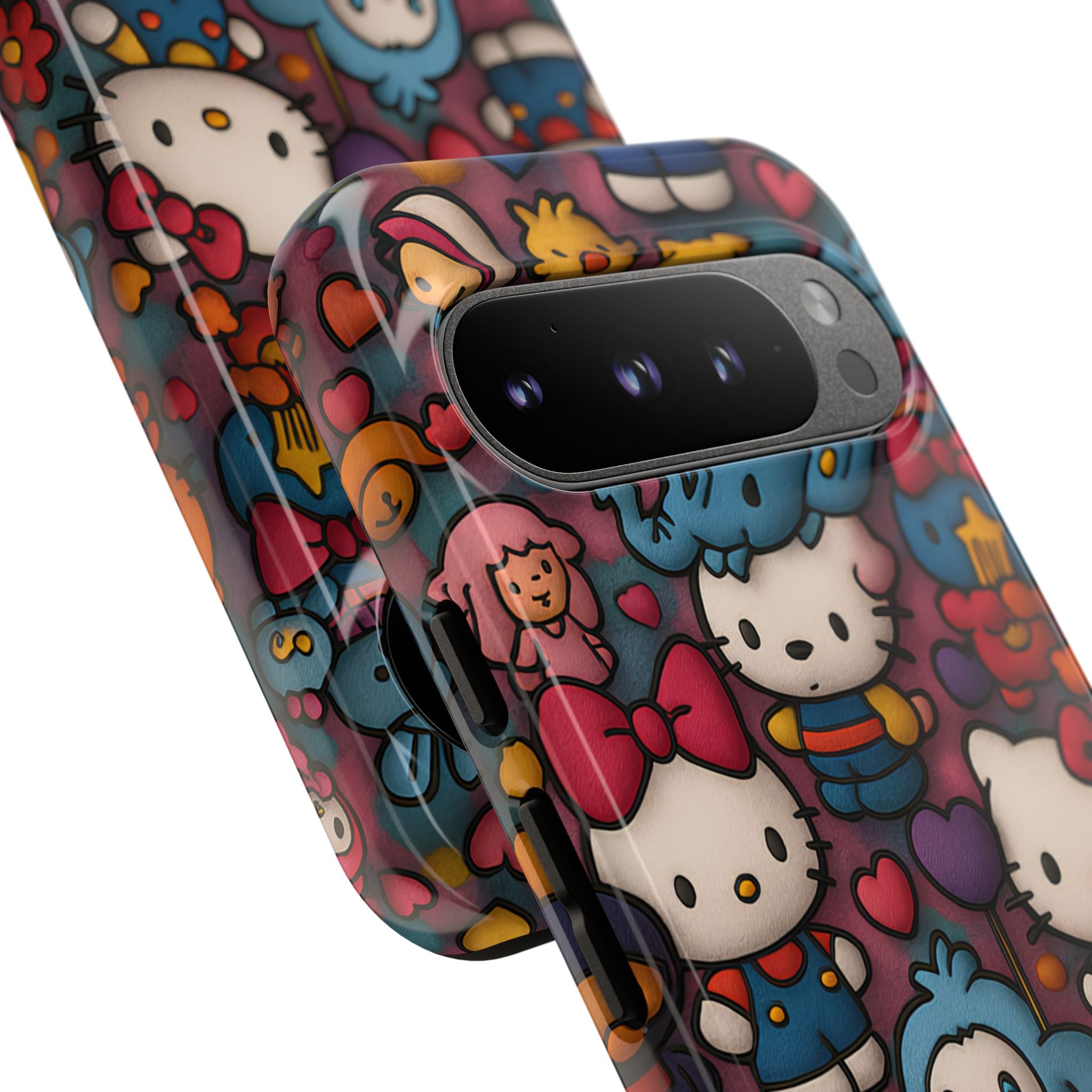 Cute Kawaii Cartoon Phone CaseColorful Hello Kitty Style Collage Cover for iPhone & Samsung