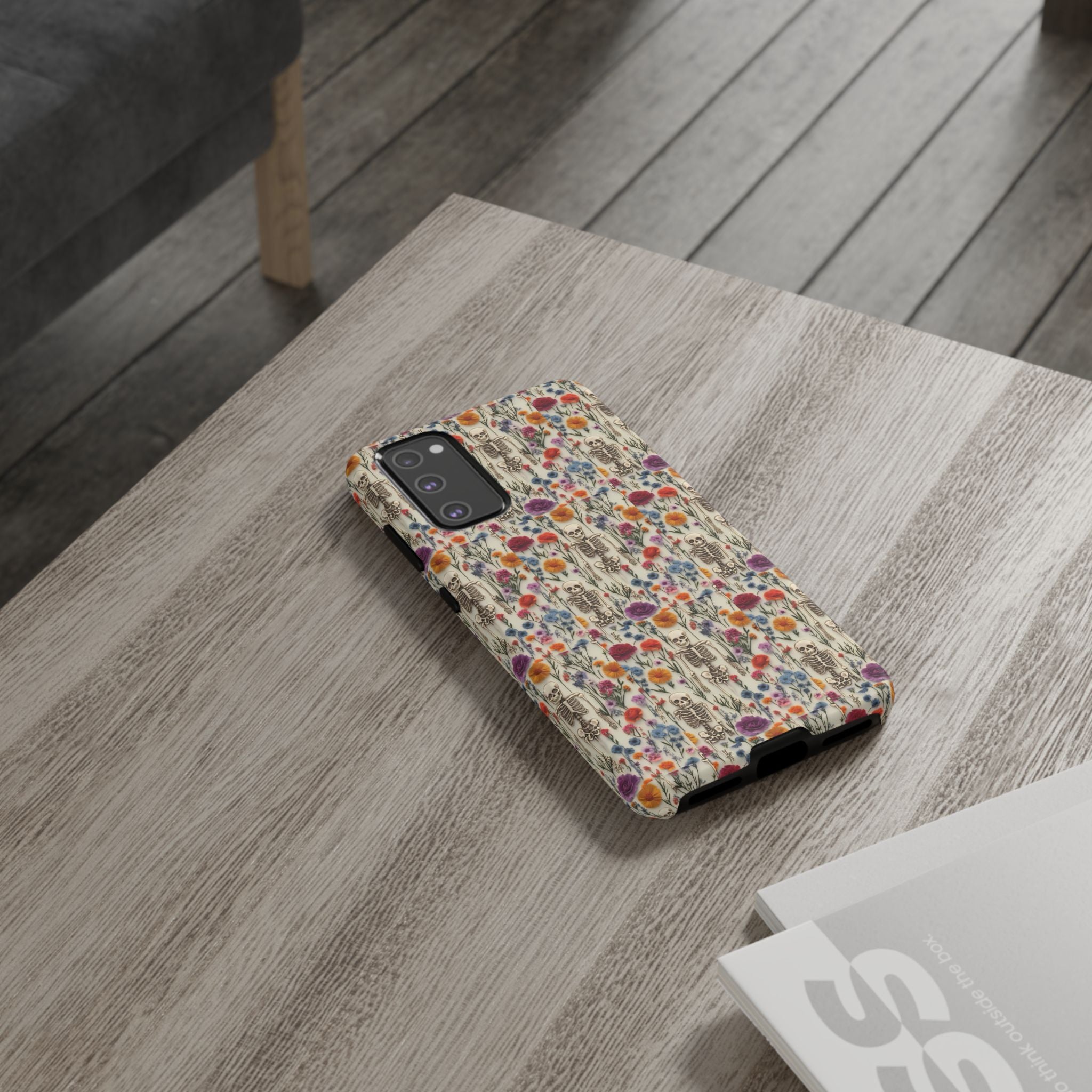 Skeleton Floral Phone Case – Gothic Vintage Botanical Skull Cover for iPhone, Samsung & Pixel Models