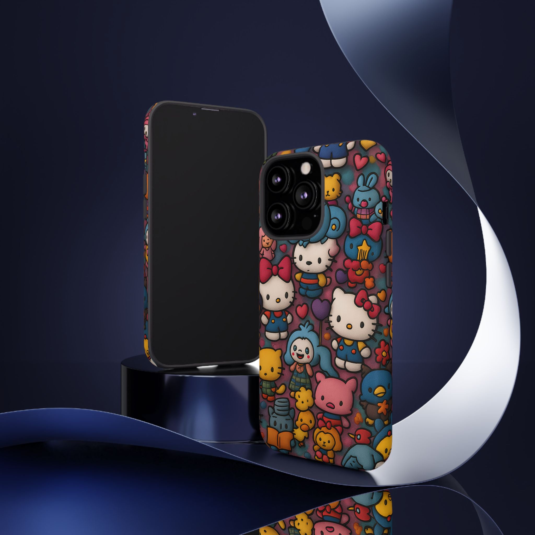 Cute Kawaii Cartoon Phone CaseColorful Hello Kitty Style Collage Cover for iPhone & Samsung