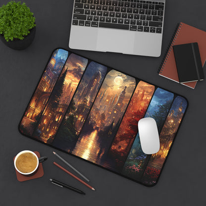 fantasy book lover mouse pad with city art, dreamy Crescent City mouse pad for home office, Crescent City inspired oversized gaming desk mat