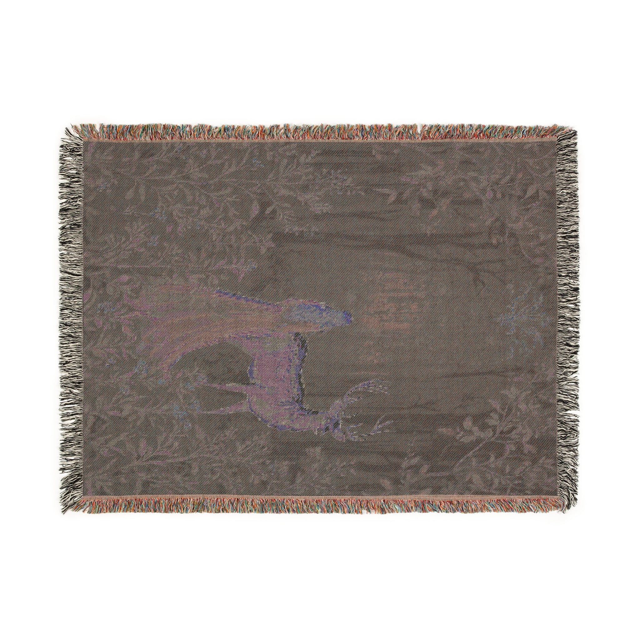 Enchanted Forest Woven Throw Blanket | Mystical Deer & Maiden Fairytale Tapestry Woodland Decor