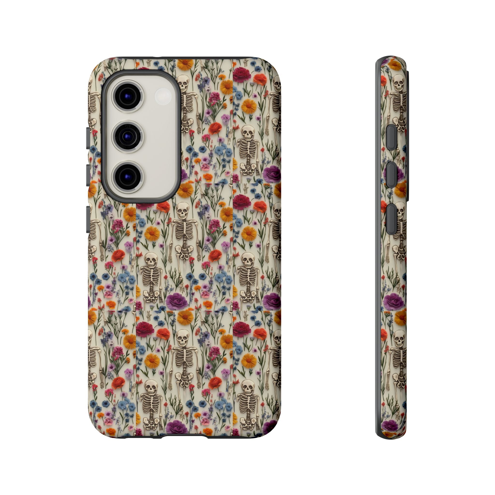 Skeleton Floral Phone Case – Gothic Vintage Botanical Skull Cover for iPhone, Samsung & Pixel Models