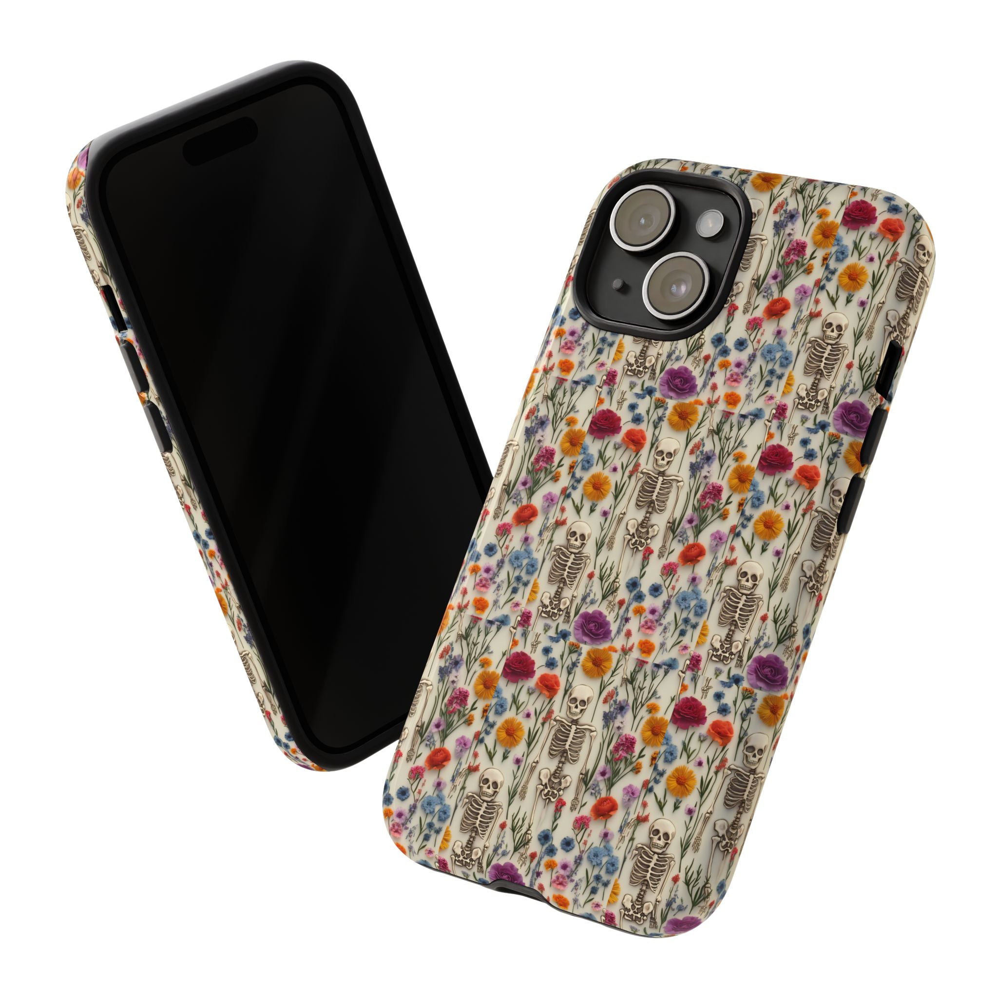Skeleton Floral Phone Case – Gothic Vintage Botanical Skull Cover for iPhone, Samsung & Pixel Models