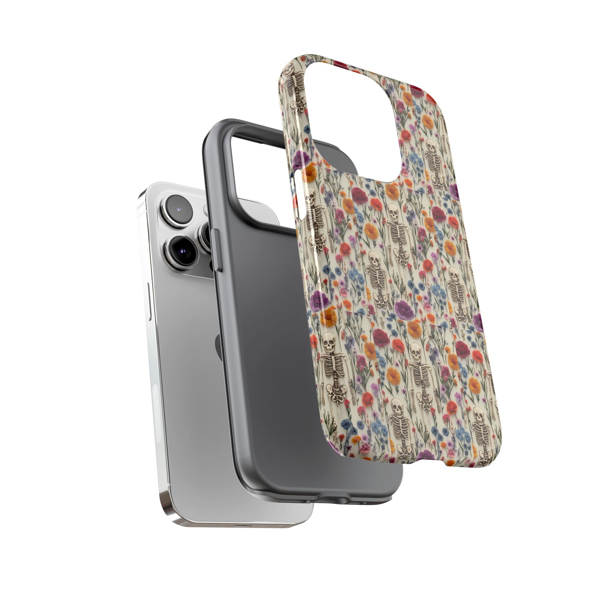 Skeleton Floral Phone Case – Gothic Vintage Botanical Skull Cover for iPhone, Samsung & Pixel Models