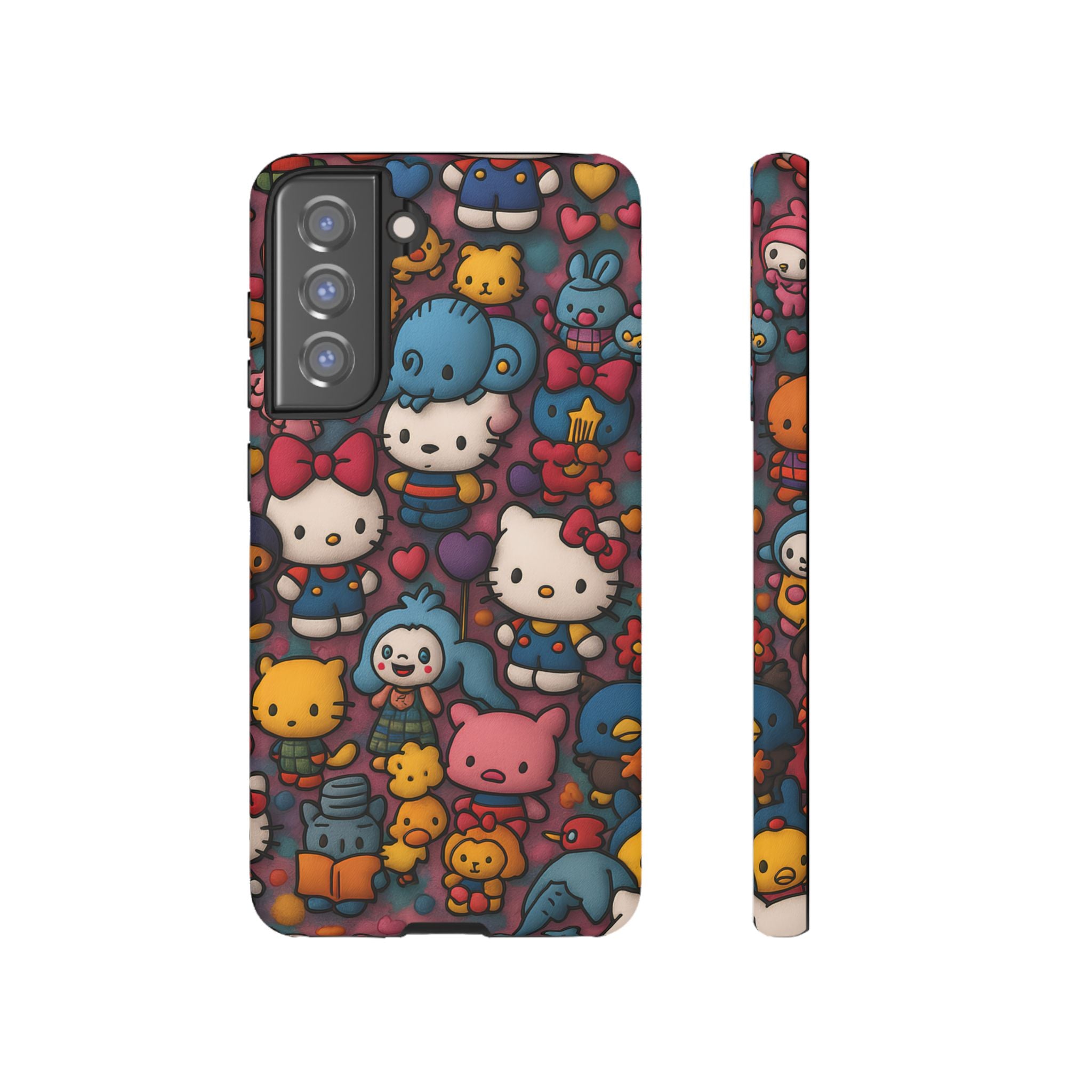 Cute Kawaii Cartoon Phone CaseColorful Hello Kitty Style Collage Cover for iPhone & Samsung