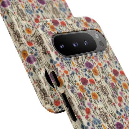 Skeleton Floral Phone Case – Gothic Vintage Botanical Skull Cover for iPhone, Samsung & Pixel Models