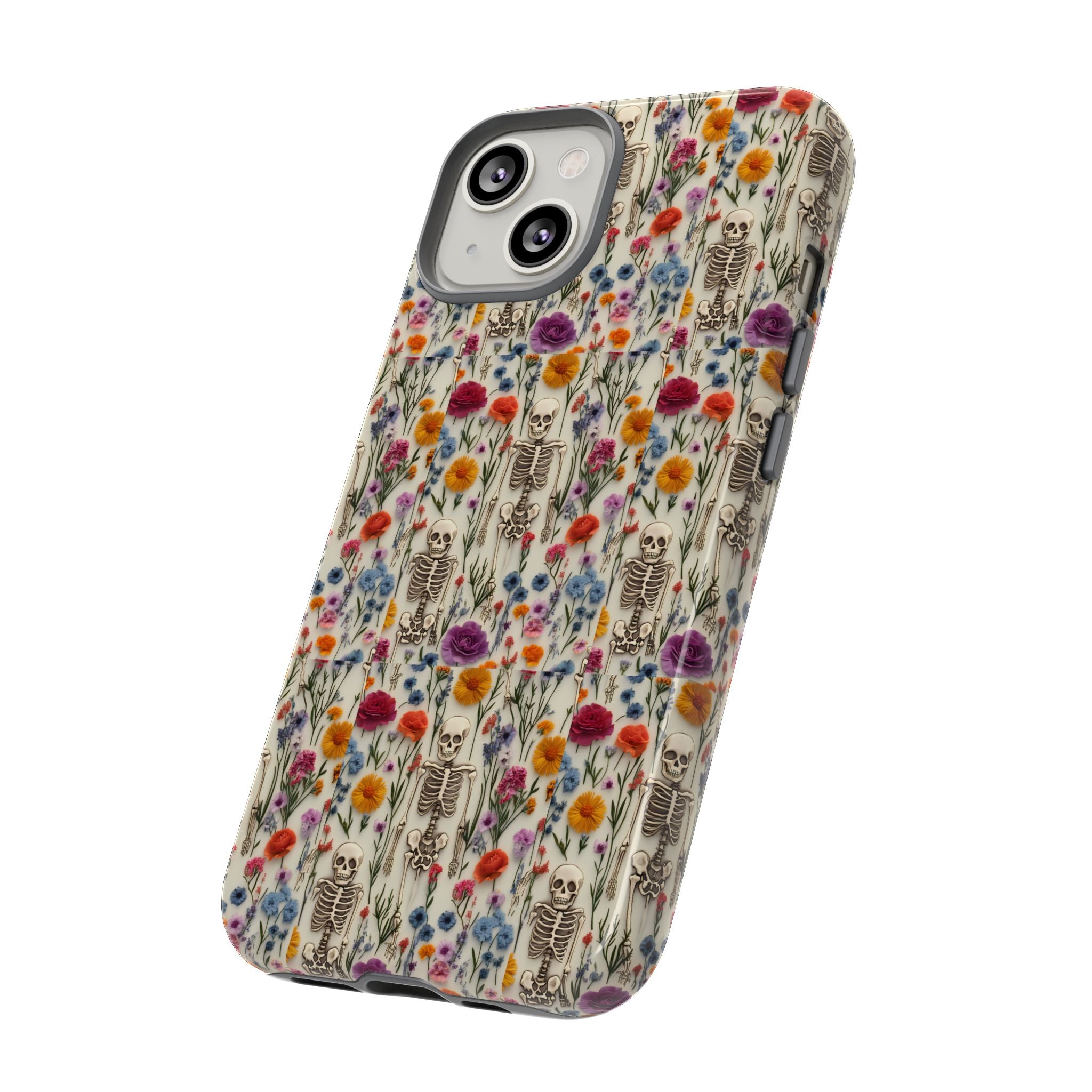 Skeleton Floral Phone Case – Gothic Vintage Botanical Skull Cover for iPhone, Samsung & Pixel Models