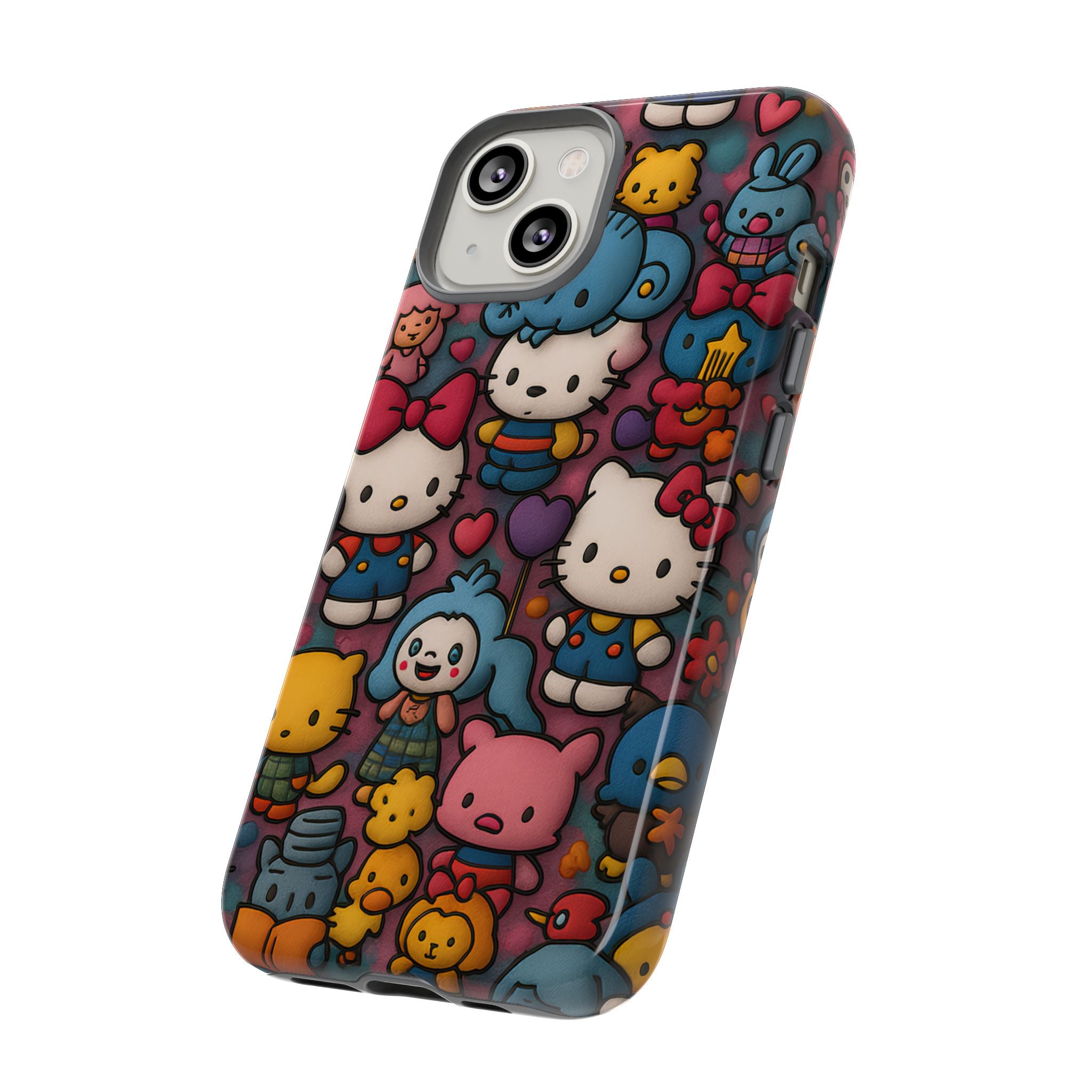 Cute Kawaii Cartoon Phone CaseColorful Hello Kitty Style Collage Cover for iPhone & Samsung