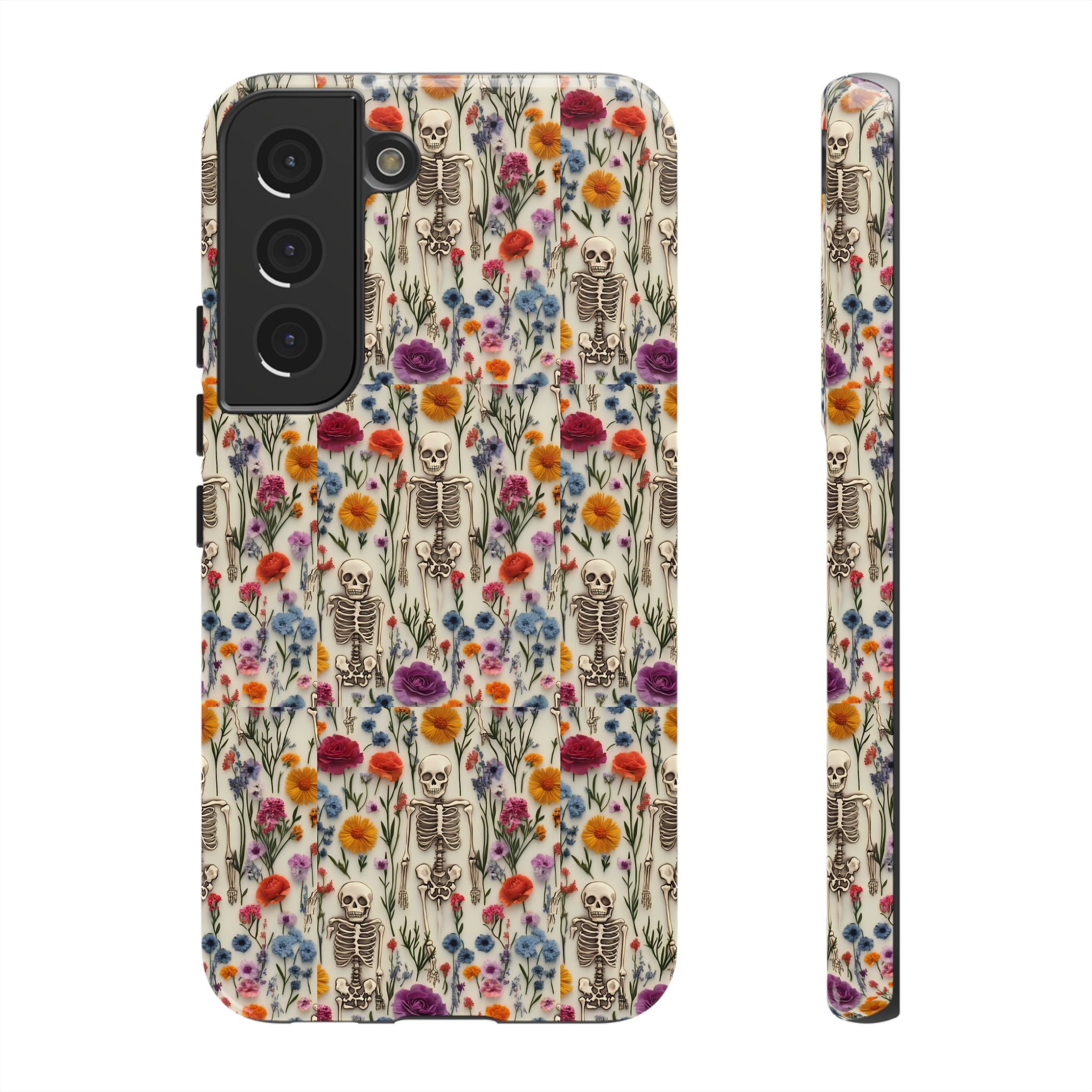 Skeleton Floral Phone Case – Gothic Vintage Botanical Skull Cover for iPhone, Samsung & Pixel Models