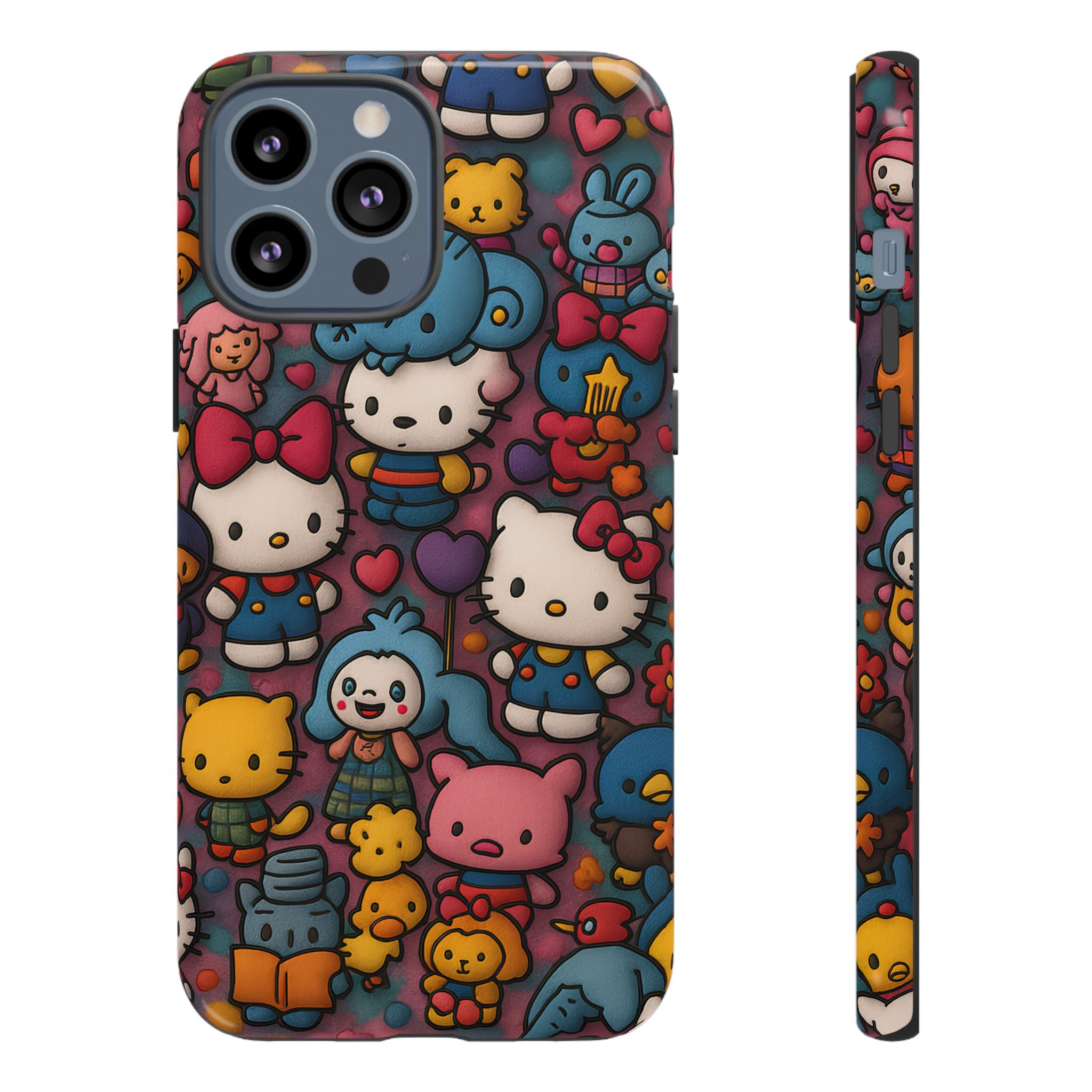 Cute Kawaii Cartoon Phone CaseColorful Hello Kitty Style Collage Cover for iPhone & Samsung