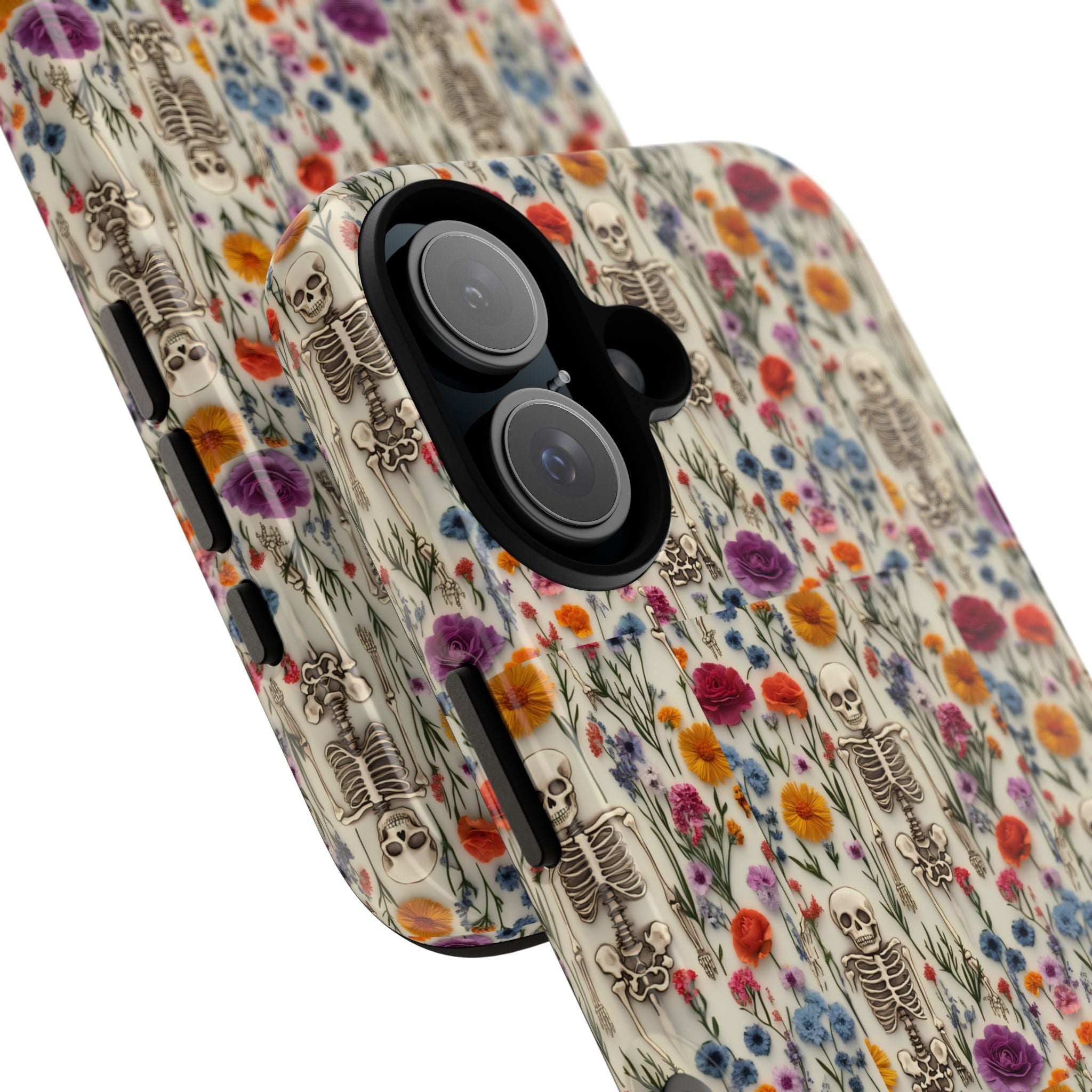 Skeleton Floral Phone Case – Gothic Vintage Botanical Skull Cover for iPhone, Samsung & Pixel Models