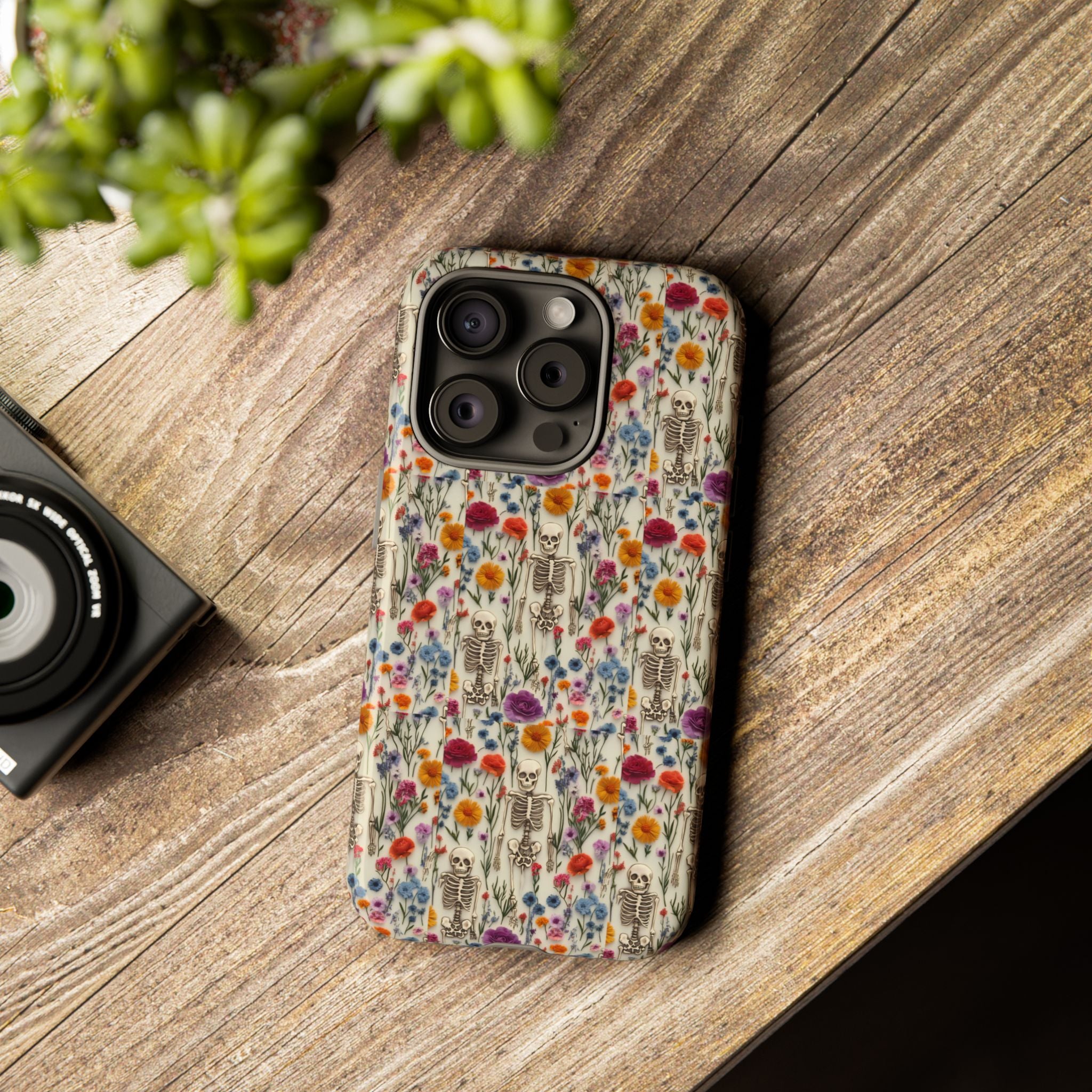 Skeleton Floral Phone Case – Gothic Vintage Botanical Skull Cover for iPhone, Samsung & Pixel Models
