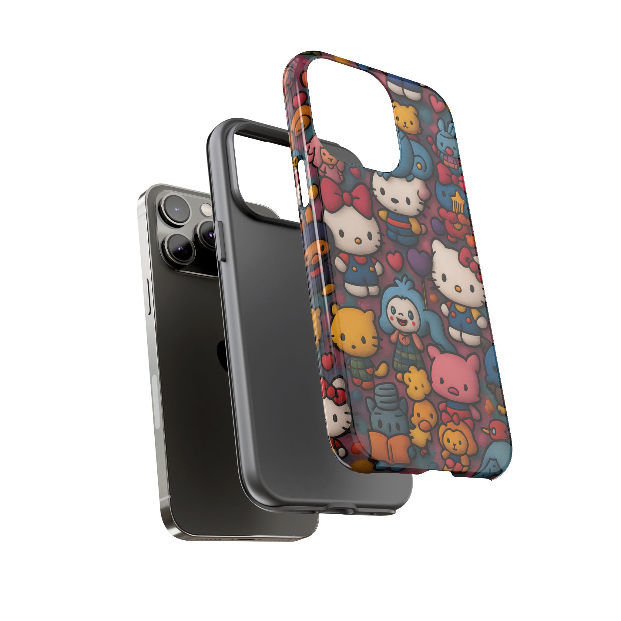 Cute Kawaii Cartoon Phone CaseColorful Hello Kitty Style Collage Cover for iPhone & Samsung