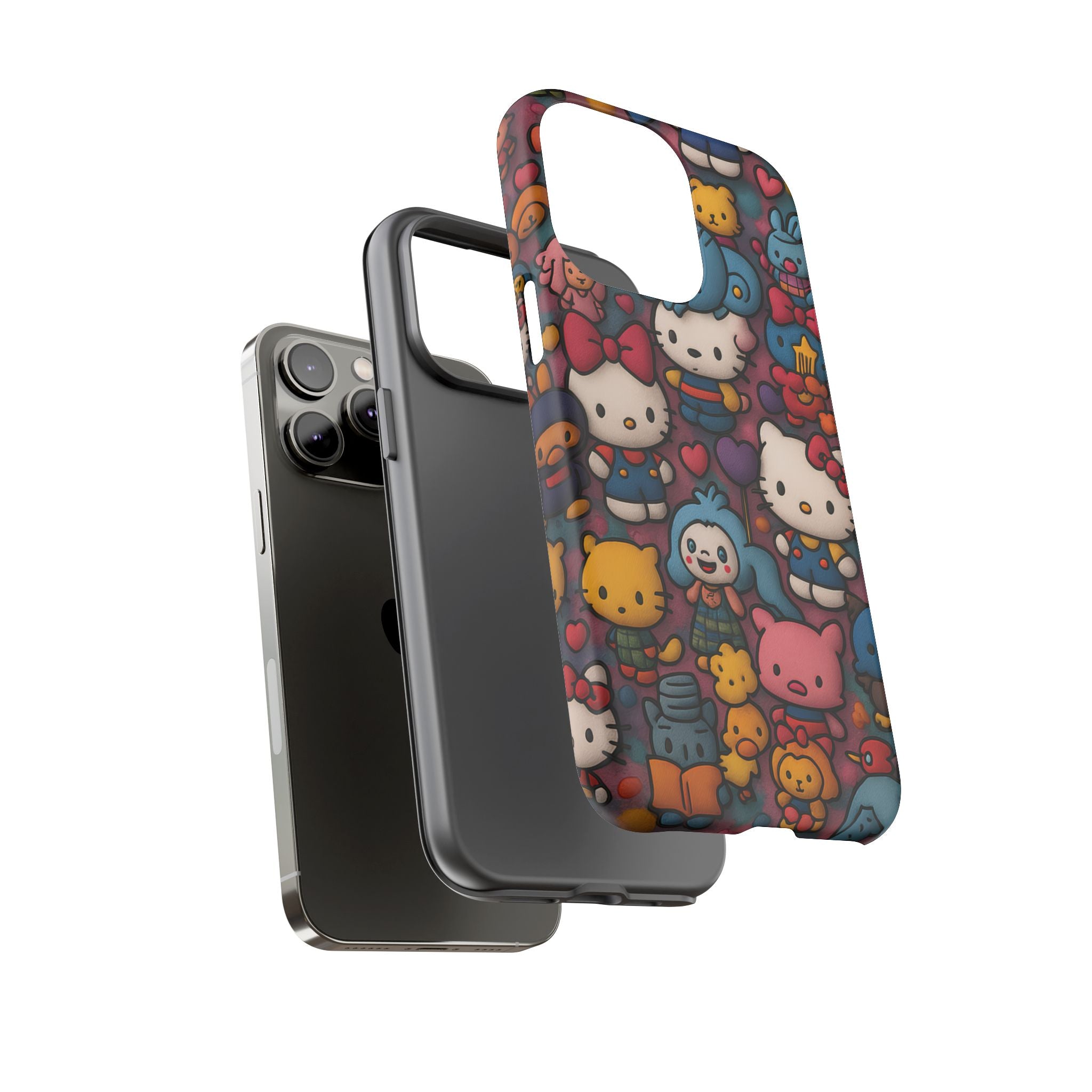 Cute Kawaii Cartoon Phone CaseColorful Hello Kitty Style Collage Cover for iPhone & Samsung
