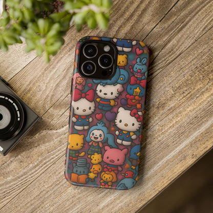 Cute Kawaii Cartoon Phone CaseColorful Hello Kitty Style Collage Cover for iPhone & Samsung
