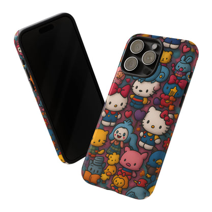 Cute Kawaii Cartoon Phone CaseColorful Hello Kitty Style Collage Cover for iPhone & Samsung