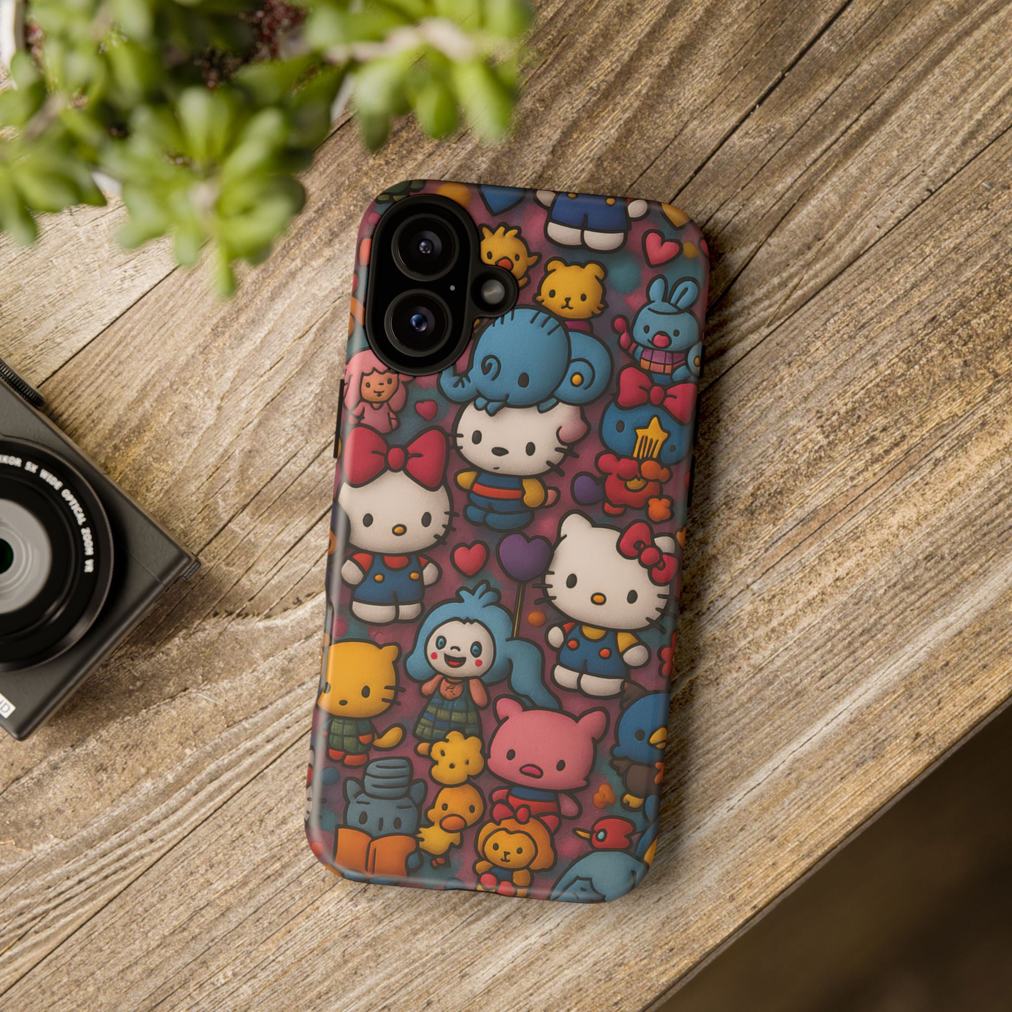 Cute Kawaii Cartoon Phone CaseColorful Hello Kitty Style Collage Cover for iPhone & Samsung