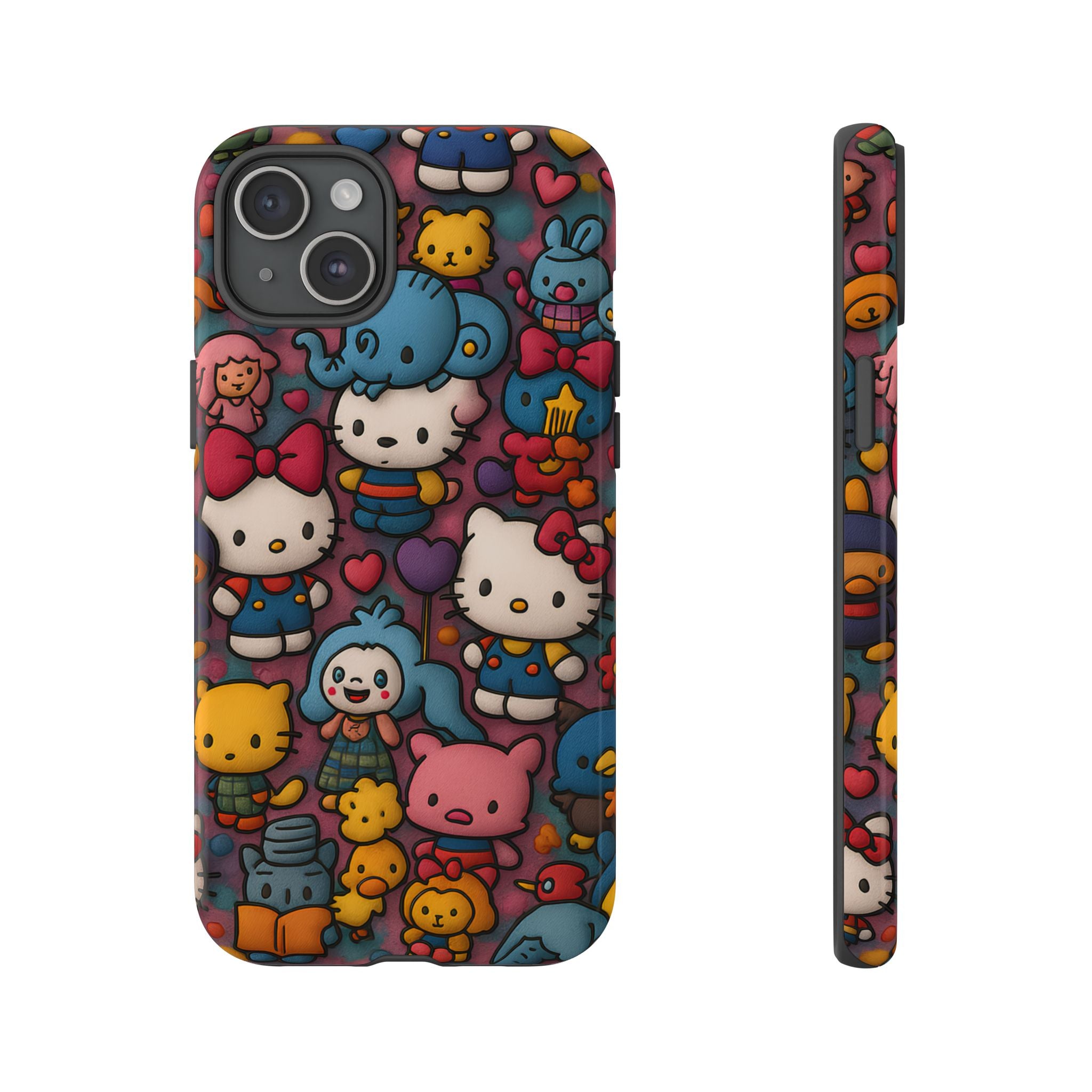 Cute Kawaii Cartoon Phone CaseColorful Hello Kitty Style Collage Cover for iPhone & Samsung