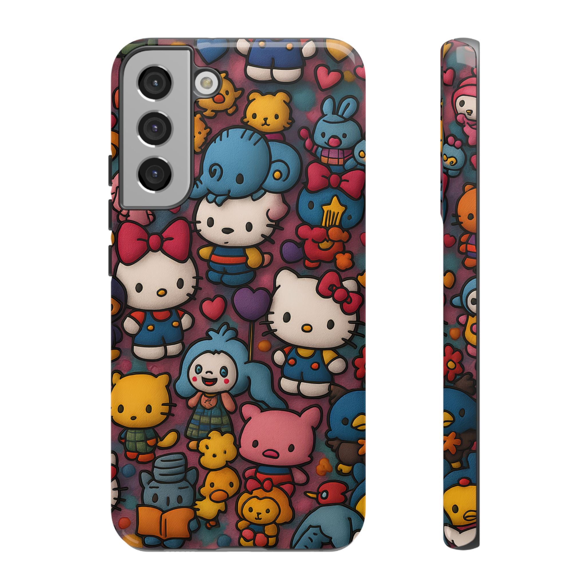 Cute Kawaii Cartoon Phone CaseColorful Hello Kitty Style Collage Cover for iPhone & Samsung