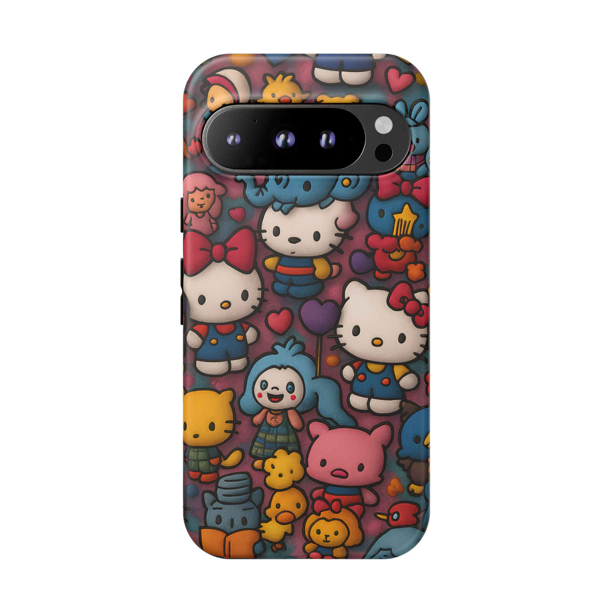 Cute Kawaii Cartoon Phone CaseColorful Hello Kitty Style Collage Cover for iPhone & Samsung