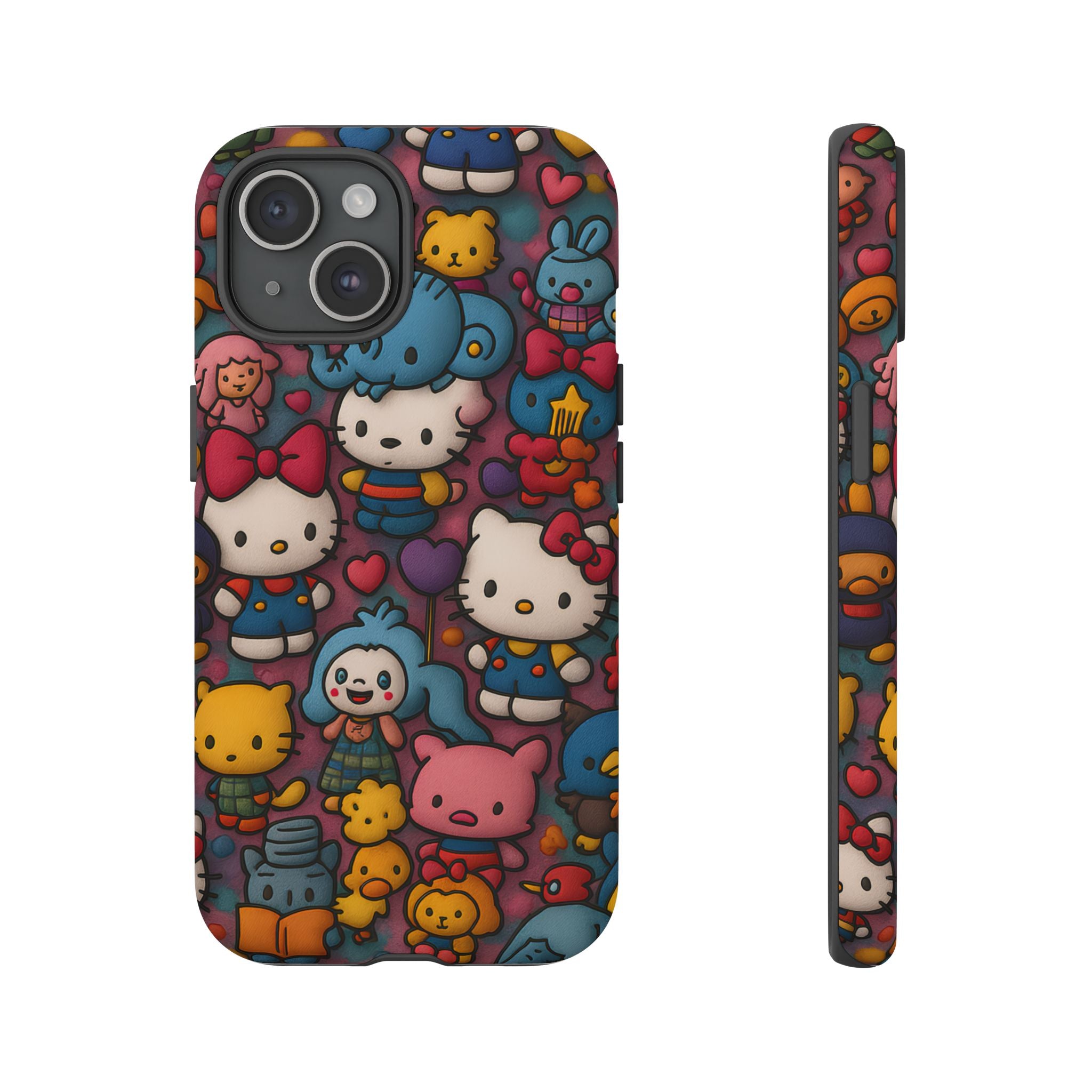Cute Kawaii Cartoon Phone CaseColorful Hello Kitty Style Collage Cover for iPhone & Samsung