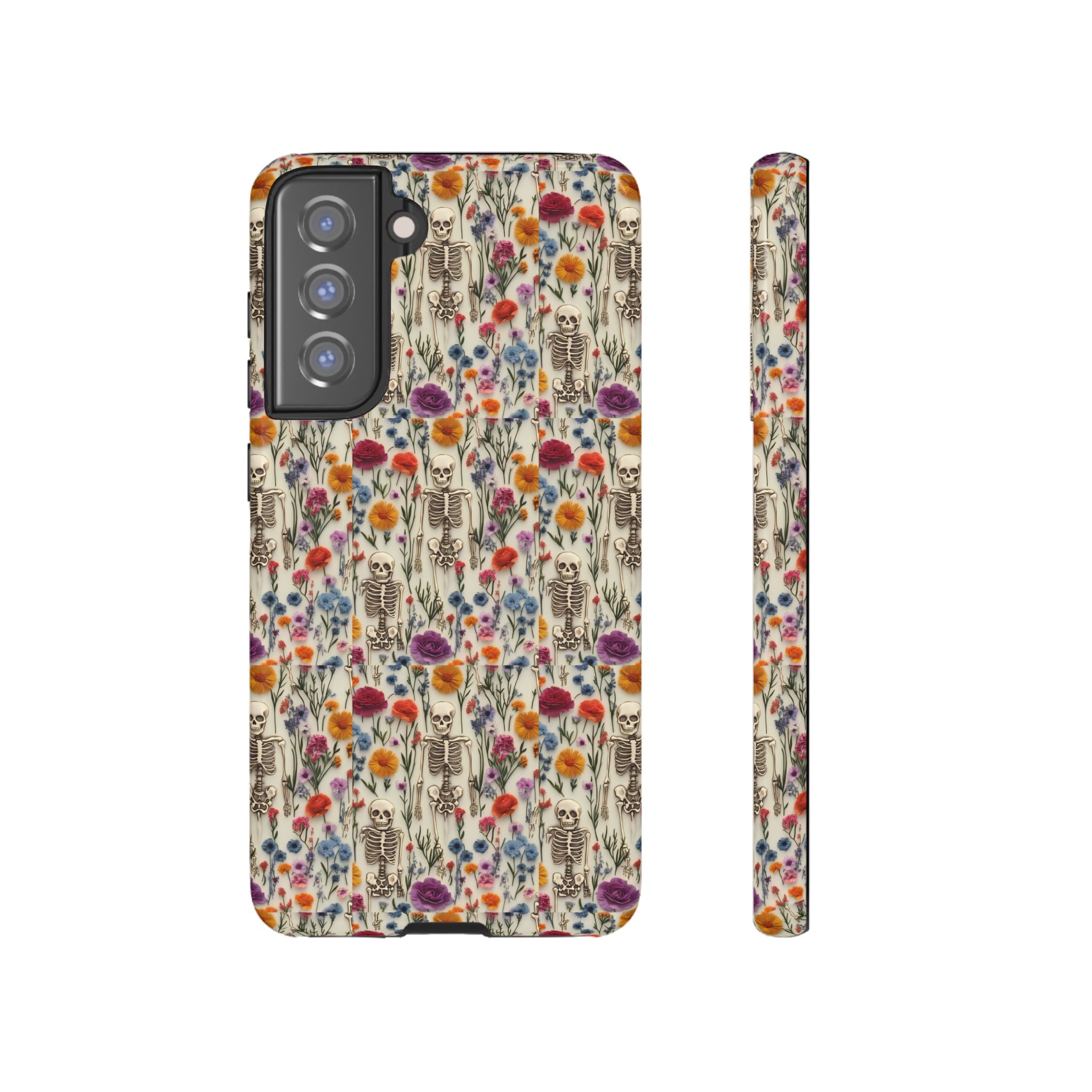 Skeleton Floral Phone Case – Gothic Vintage Botanical Skull Cover for iPhone, Samsung & Pixel Models