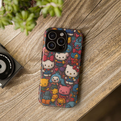 Cute Kawaii Cartoon Phone CaseColorful Hello Kitty Style Collage Cover for iPhone & Samsung