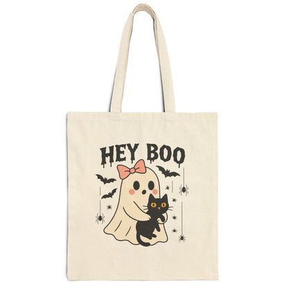Cute Ghost & Black Cat Halloween Tote Bag | Fall Canvas Bag for Her | Reusable Trick-or-Treat Shopper