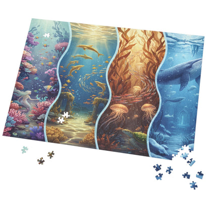 Atlantis themed puzzle design, coastal boho ocean wall art puzzle