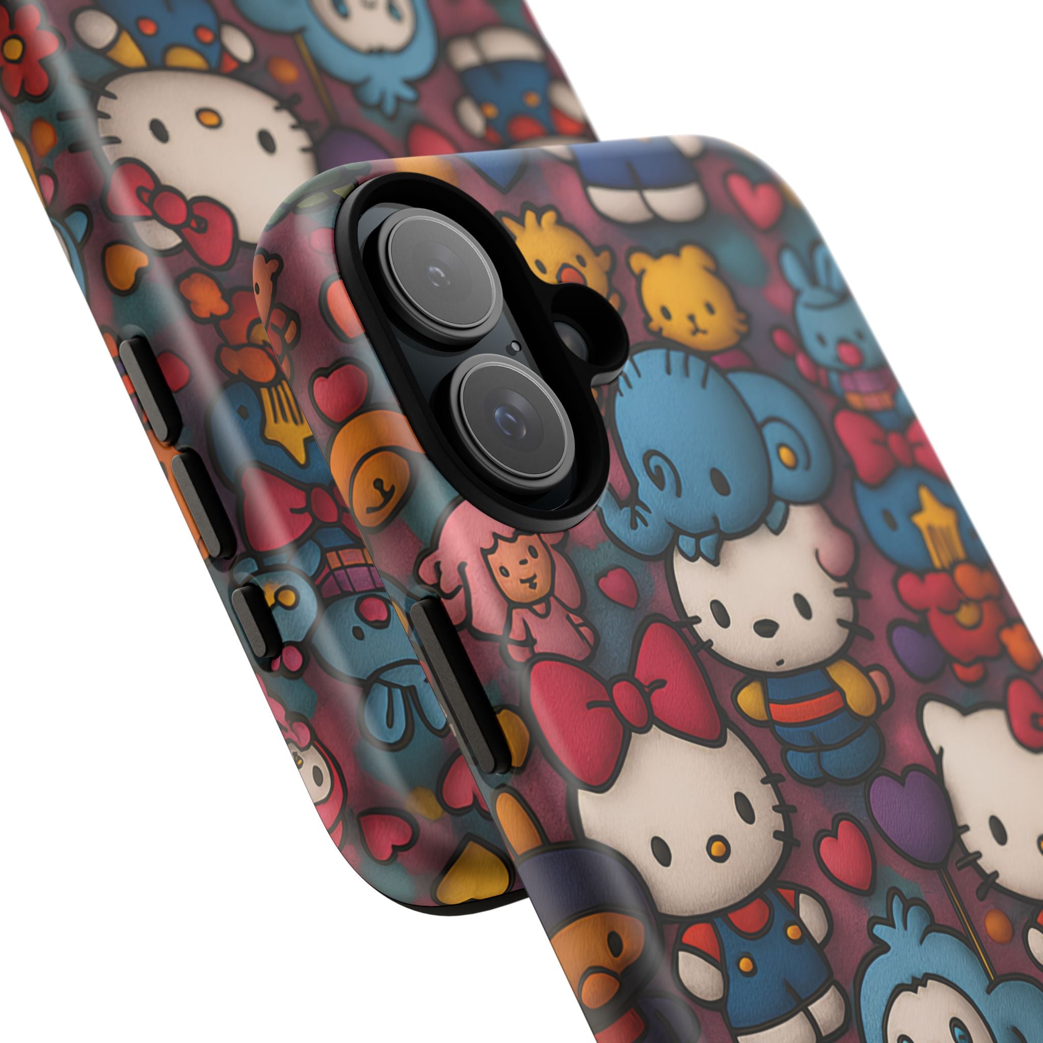 Cute Kawaii Cartoon Phone CaseColorful Hello Kitty Style Collage Cover for iPhone & Samsung