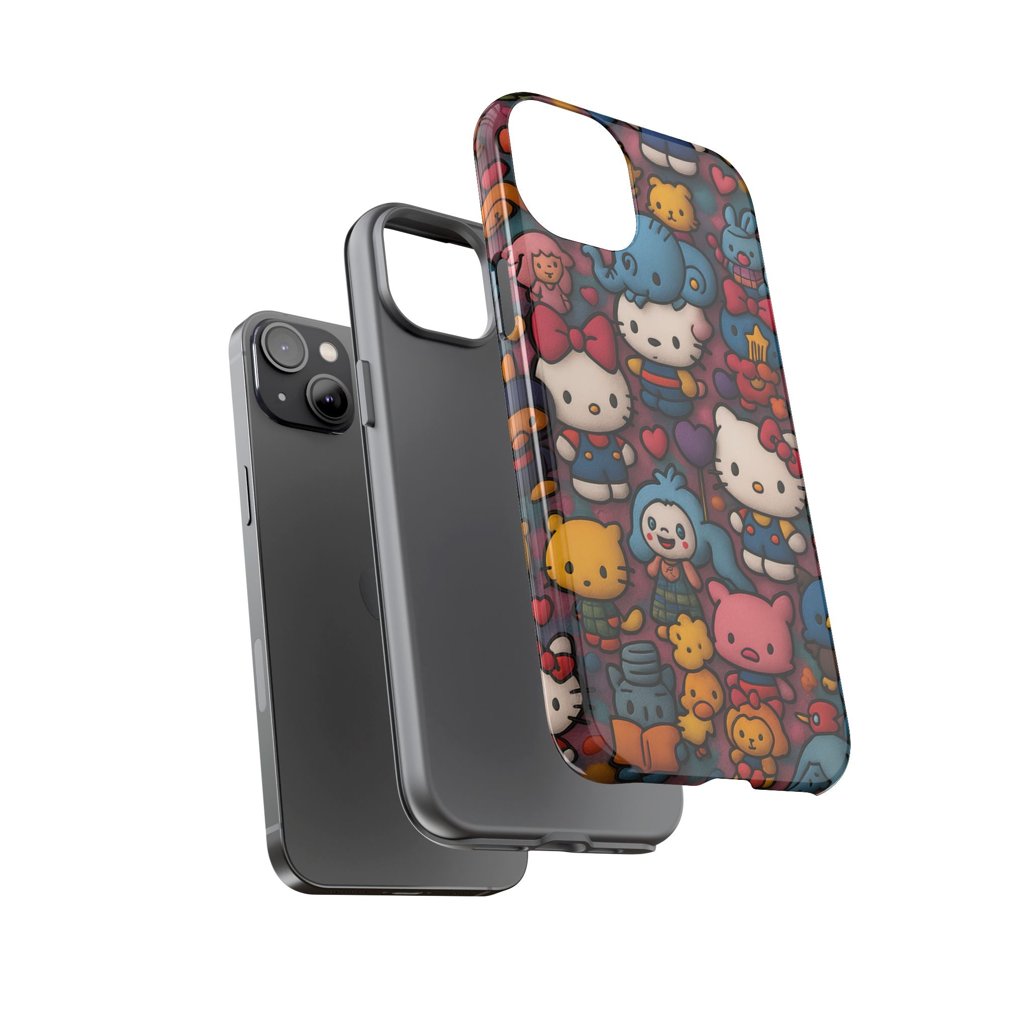 Cute Kawaii Cartoon Phone CaseColorful Hello Kitty Style Collage Cover for iPhone & Samsung