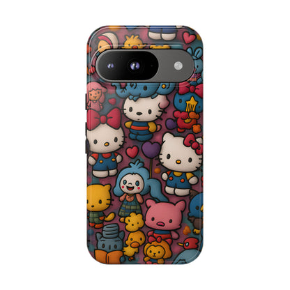 Cute Kawaii Cartoon Phone CaseColorful Hello Kitty Style Collage Cover for iPhone & Samsung