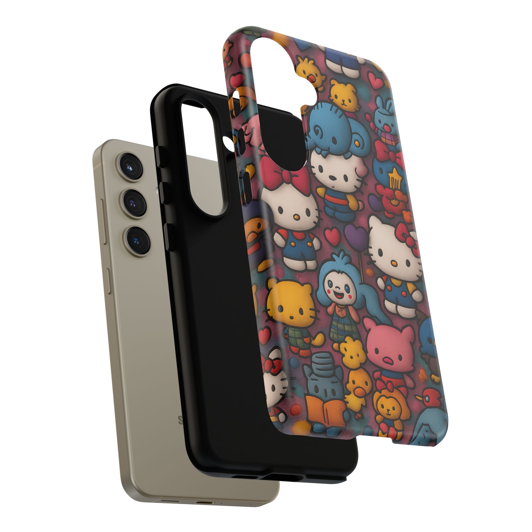 Cute Kawaii Cartoon Phone CaseColorful Hello Kitty Style Collage Cover for iPhone & Samsung