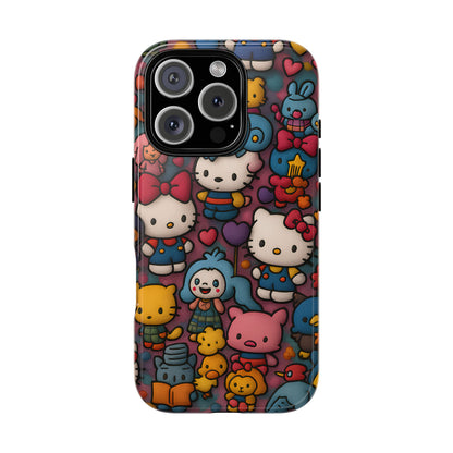 Cute Kawaii Cartoon Phone CaseColorful Hello Kitty Style Collage Cover for iPhone & Samsung