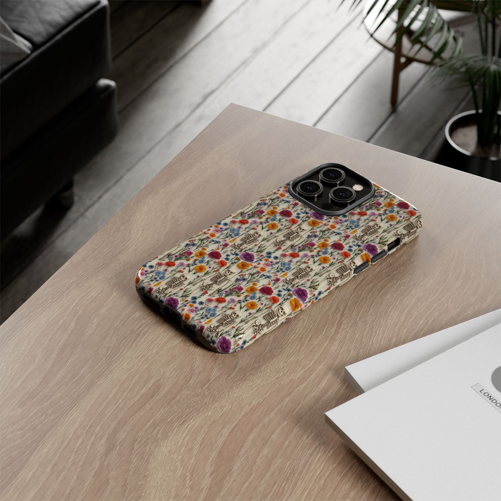 Skeleton Floral Phone Case – Gothic Vintage Botanical Skull Cover for iPhone, Samsung & Pixel Models
