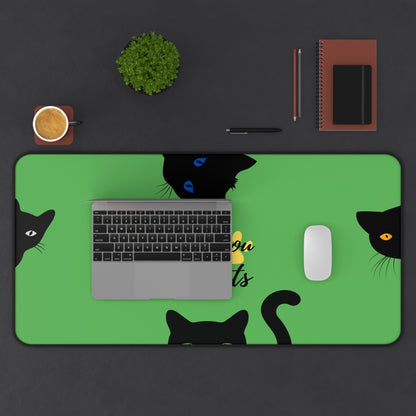 oversized green computer desk cover with black cats